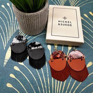 2 Pairs Nickel & Suede Earrings
